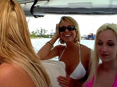 Tight teenagers demonstrate their tits and more in the public fest on a speed boat