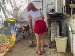 Stepdaughter Bibi in Skirt Washes Clothes - I Can't Resist Her Backside