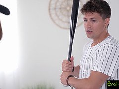 Jay Romero teaches BrattySis Rissa May how to handle a baseball bat in POV