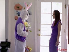 Stepbro In Bunny Costume Sneaks Inside Stepmom And Sis