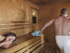 Redhead Latina Marina Gold gets her ass fucked in the sauna