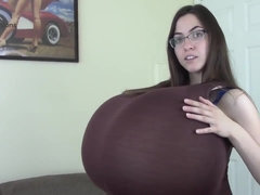 Breast Expansion - amateur girl next door in glasses on webcam