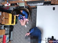 Super cute brunette teen shoplifter fucks a security guard