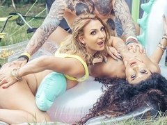 Big tits, Blonde, Doggystyle, Ffm, Handjob, Outdoor, Teen, Threesome