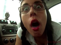 Amateur, Brunette, Car, Masturbation, Outdoor, Schoolgirl