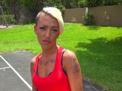 Bathroom, Big cock, Facial, Mom, Money, Outdoor, Pov, Short hair