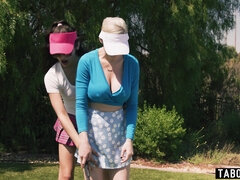 Golf lessons for MILF from two shemales