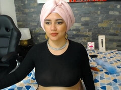 Amira kala babe with oiled up saggy tits on webcam - Homemade solo striptease