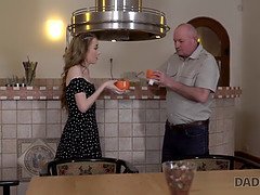 Watch this skinny Czech babe with small tits get down and dirty with her older daddy in HD