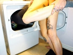 Fellatio, stuck in dryer, tattoo girl