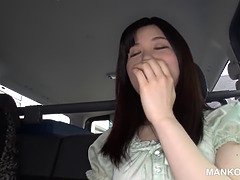 Shy Japanese gets excited in the car