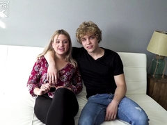 Curly-haired young man drills a passionate young cutie Serena Avery