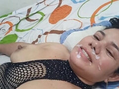 Hot Latina Wife in Fishnet Lingerie Gets Daily Face Fuck and Cum in Mouth