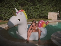 Fingering, Hungarian, Masturbation, Outdoor, Pool, Shaved, Solo, Tits