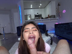 Hazel Heart sucks thick throbbing cock and takes cum on her face