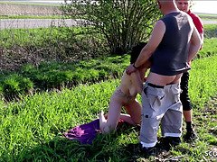 German, Handjob, Mature, Milf, Mom, Outdoor, Public, Threesome