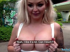 Louise Lee, the busty British MILF, fucks in public with her big tits out