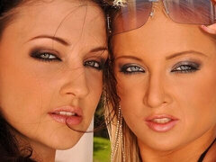 Aletta Ocean and Ksara are enjoying having outdoor sex by the pool