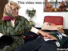 Naughty granny spreads legs for a stranger - hot blonde action!