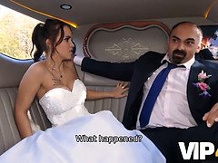 Bride permits husband to watch her having ass scored in limo