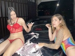 Car, Latina, Lesbian, Masturbation, Surprise