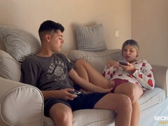 Naughty stepsister demands sex before letting me finish the video game