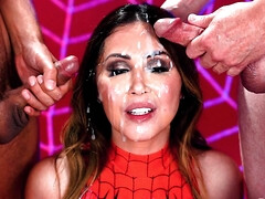 Kianna Dior sucks two hard cocks and gets messy facials