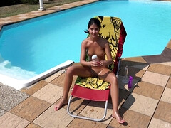 Oily Girl Needs A Ride - 4k ultra hd public masturbation outdoors by the pool