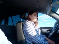 Russian girl passed the license exam (blowjob, public, in the car)