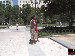 Public throating Ebony sub mouth jizzed in front of voy