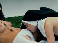 Hot nun sits her pussy on a pretty lesbian face for licking