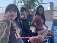 Amateur Swinger Foursome: Brunette Wetness & Cum-Filled Mouths