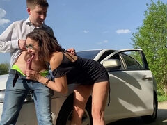 Blowjob, Car, Cumshot, Outdoor, Public, Stepmom