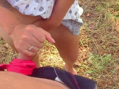 Wet panty masturbation, outdoor cum, euro