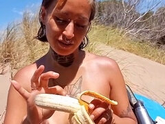 Nude beach, public beach, ass licking