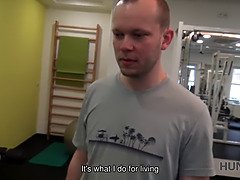 Watch as a rich hunter seduces a couple in a gym workout and fucks them in front of camera
