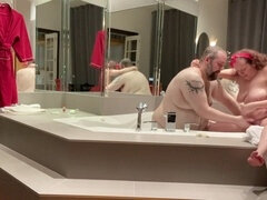 Bathroom, Bbw, Chubby, Fingering, Kissing, Redhead