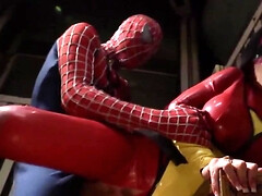 Spider-man lets the slutty heroine take care of his bulge