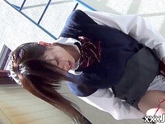 asian schoolgirl playing with herself in wide daylight