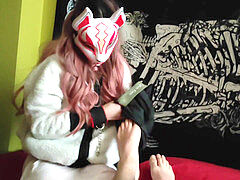 Kitsune, undies, footjob