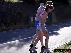 Petite teen runner gets help from her savior in a tightpussy run