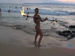 She puts on a show for all at the nude beach