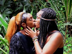 Ebony party queens outdoor lez makeout