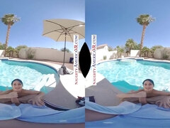 Poolside POV VR hardcore with kinky cowgirl - Big fake tits